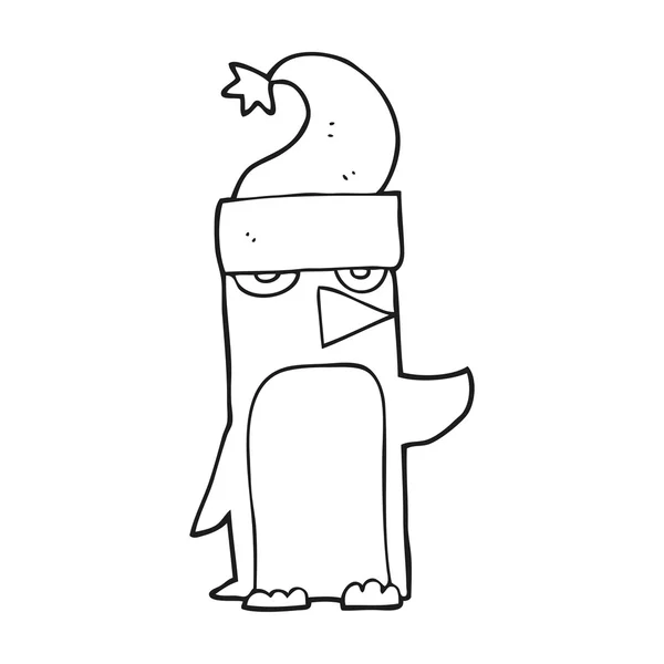 Schwarz-weißer Cartoon-Pinguin mit Weihnachtsmütze — Stockvektor