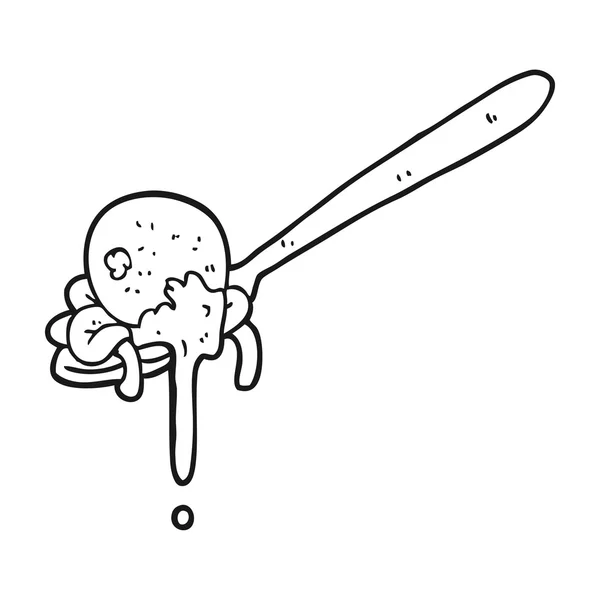 Noir et blanc dessin animé boulette de viande et spaghetti — Image vectorielle