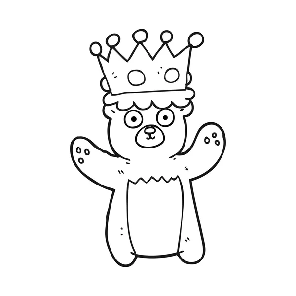 Urso de pelúcia desenhos animados preto e branco usando coroa — Vetor de Stock