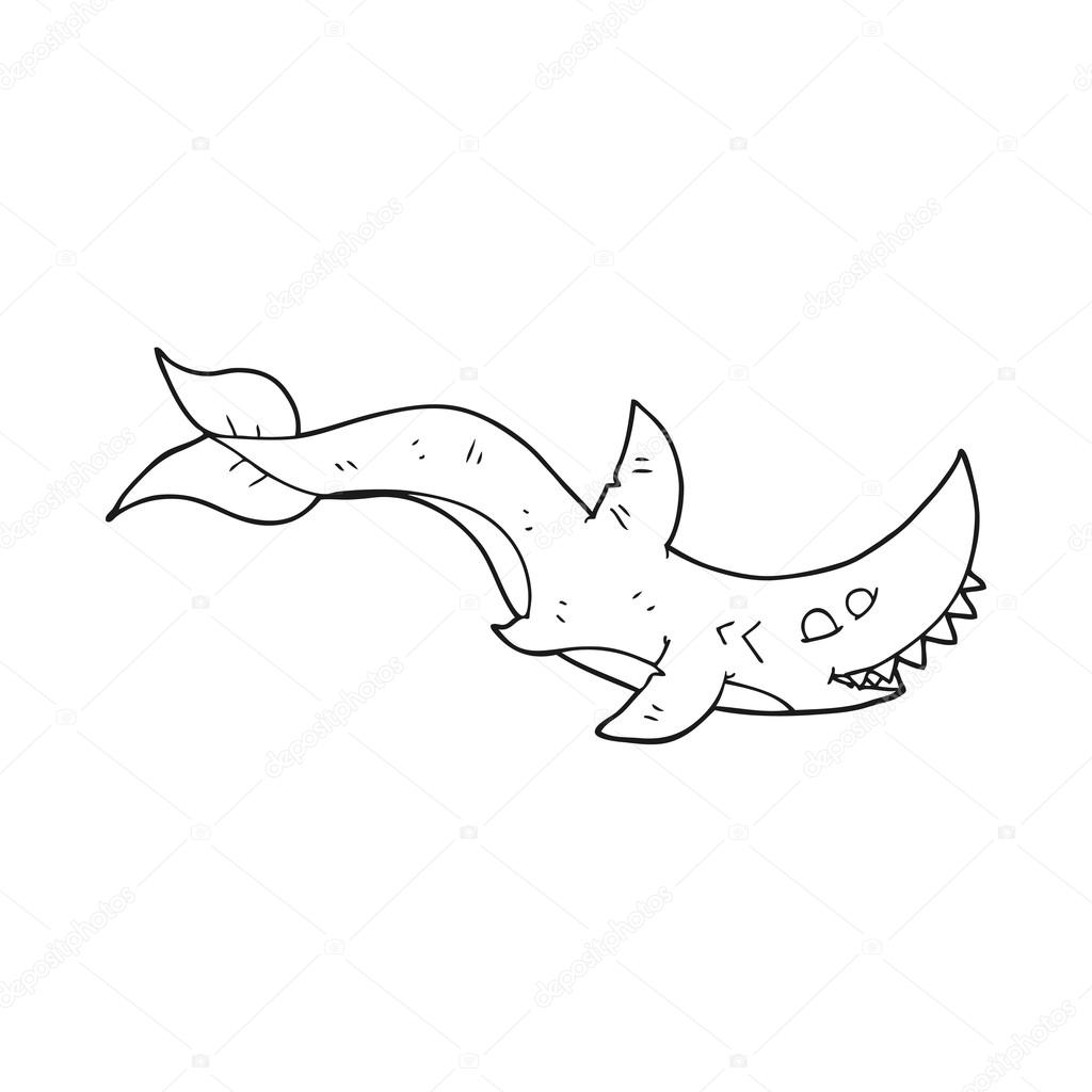 Disegnato a mano libera squalo bianco e nero del fumetto — Vettoriali di lineartestpilot
