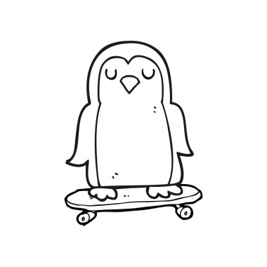 siyah beyaz çizgi film kuş kaykay üzerinde