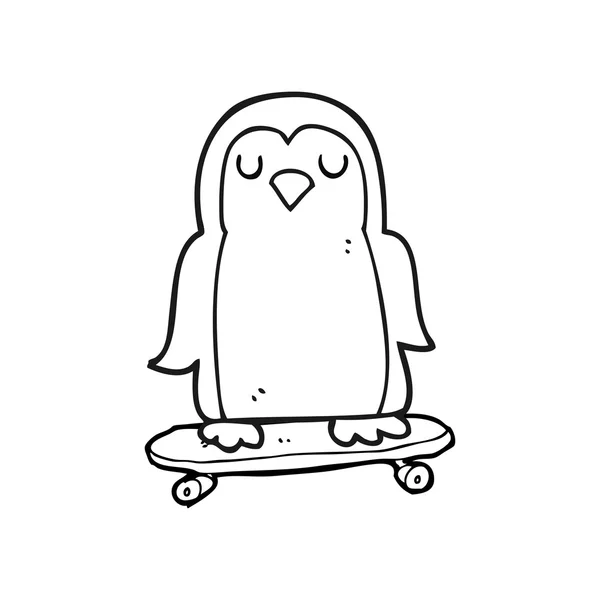 Чорно-білий мультяшний птах на скейтборді — стоковий вектор