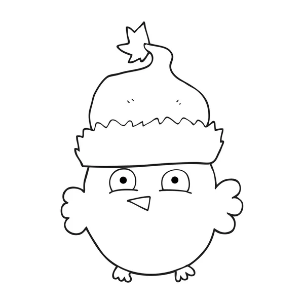 黑色和白色卡通猫头鹰戴着圣诞帽 — 图库矢量图片