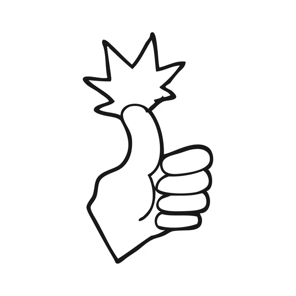 Black and white cartoon thumbs up — Stock Vector