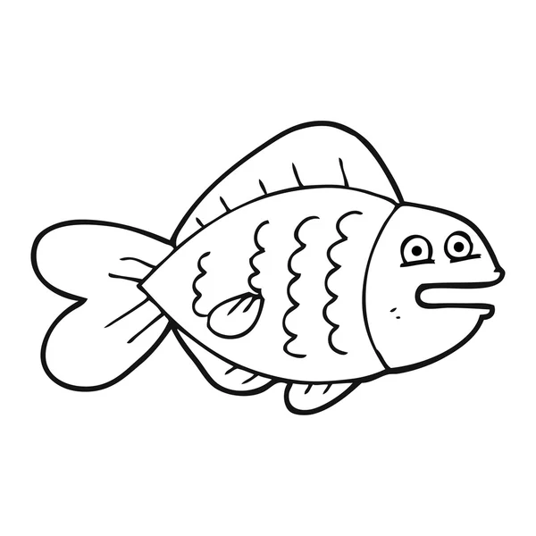 黑色和白色卡通搞笑鱼 — 图库矢量图片