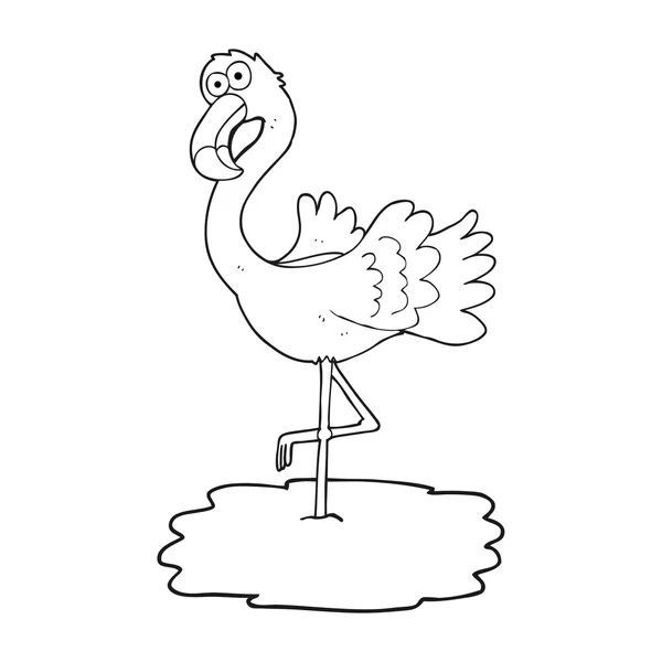 Zwart-wit cartoon flamingo — Stockvector