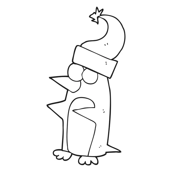 Pingüino de Navidad de dibujos animados en blanco y negro — Vector de stock