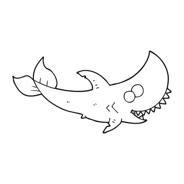 Tiburón de dibujos animados blanco y negro — Vector de stock