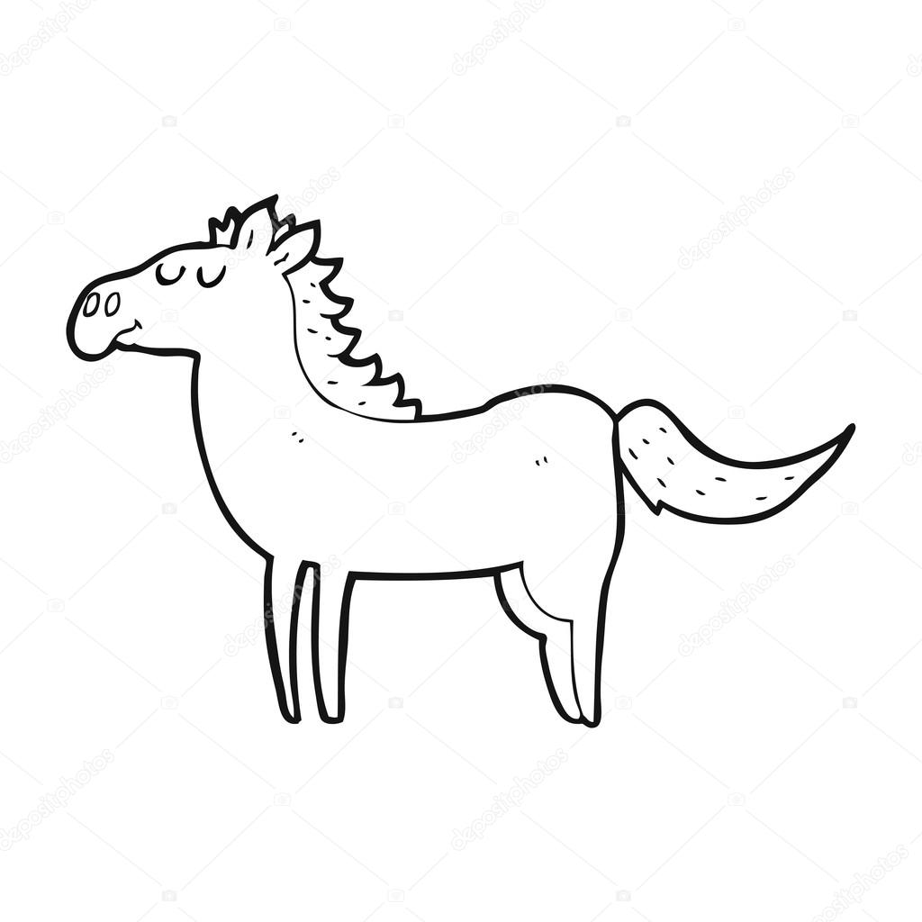 Cavallo bianco e nero del fumetto — Vettoriale Stock