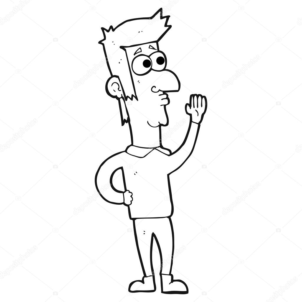 En agitant l homme cartoon noir et blanc dessiné   main levée — Vecteur par lineartestpilot