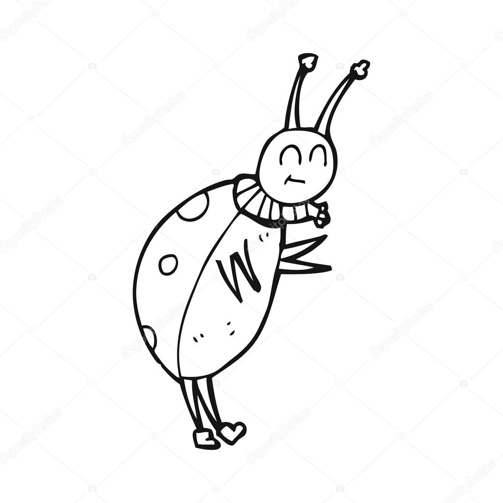 Coccinelle dessin animé noir et blanc — Image vectorielle
