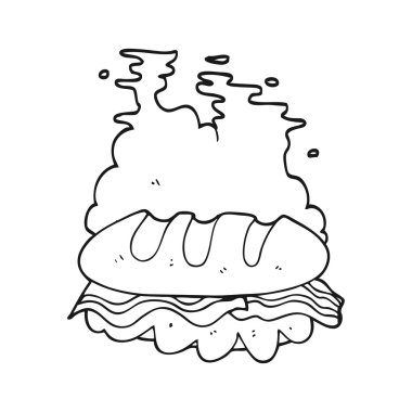 siyah beyaz çizgi film büyük sandviç