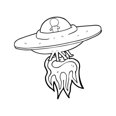 siyah beyaz çizgi film uzaylı uçan daire