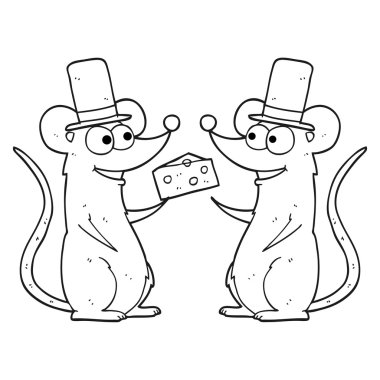 siyah beyaz çizgi film fareler peynir ile