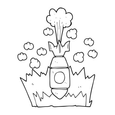 siyah beyaz çizgi film düşen bomba