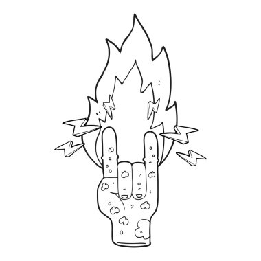 siyah beyaz çizgi film zombi el boynuz işareti yapmak