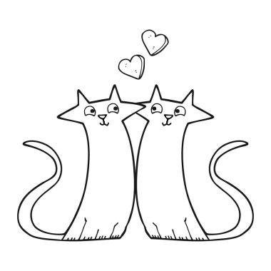 siyah ve beyaz karikatür kedi aşık