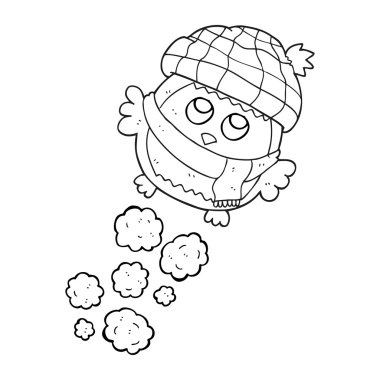 siyah beyaz çizgi film sevimli Kukumav uçan