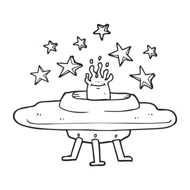 siyah beyaz çizgi film uçan daire