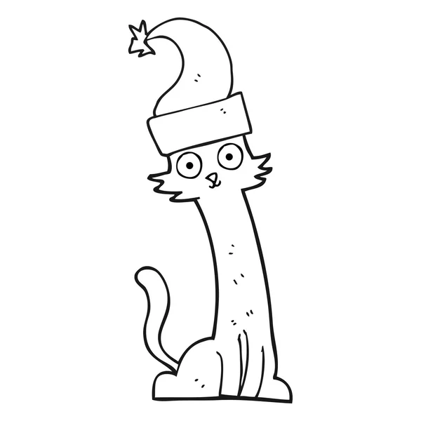 Gato de dibujos animados blanco y negro en sombrero de Navidad — Vector de stock