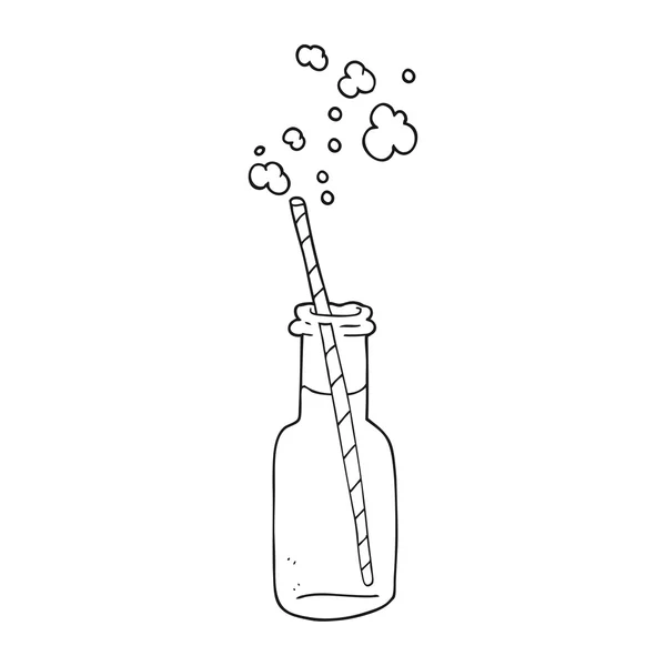 Černé a bílé kreslené šumivý nápoj láhev — Stockový vektor