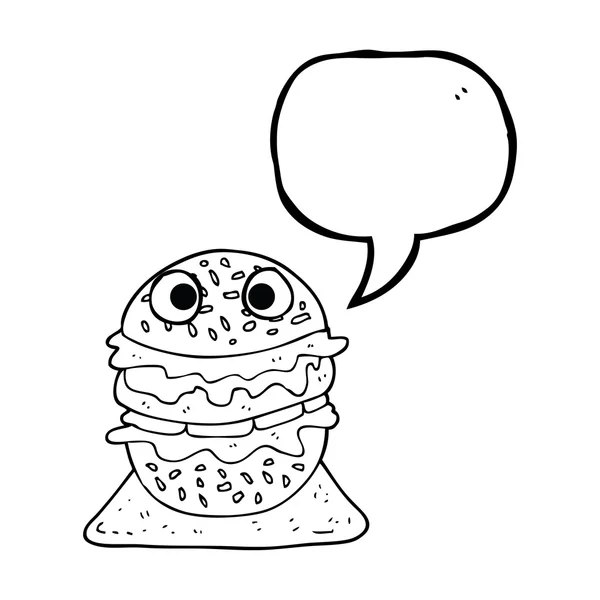 Discours bulle dessin animé savoureux hamburger — Image vectorielle