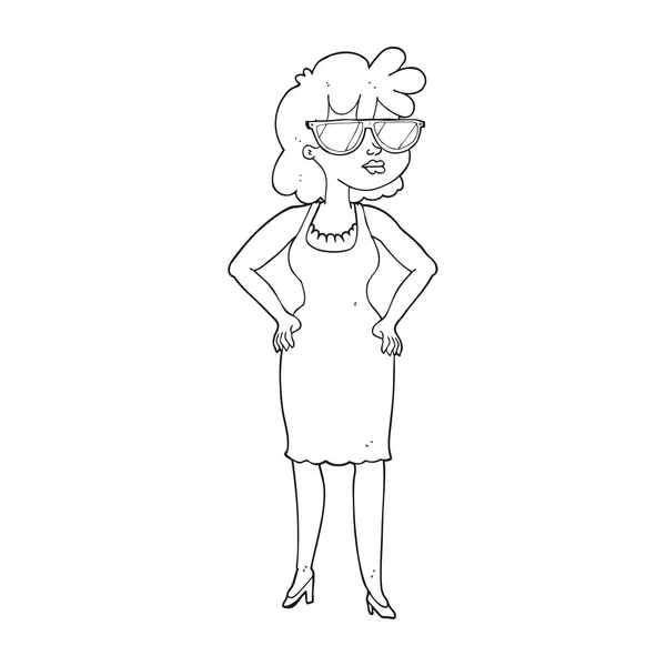 Черно-белый мультфильм женщина в солнечных очках — стоковый вектор