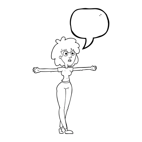 Fala bolha cartoon mulher espalhando braços — Vetor de Stock