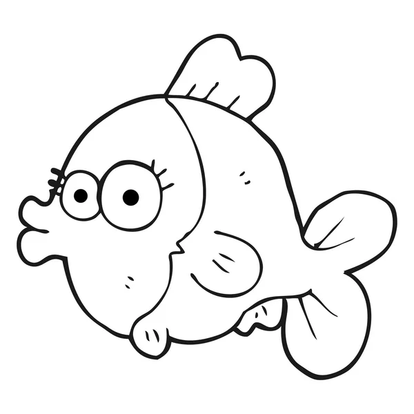 Divertido pescado de dibujos animados en blanco y negro con grandes ojos bonitos — Archivo Imágenes Vectoriales