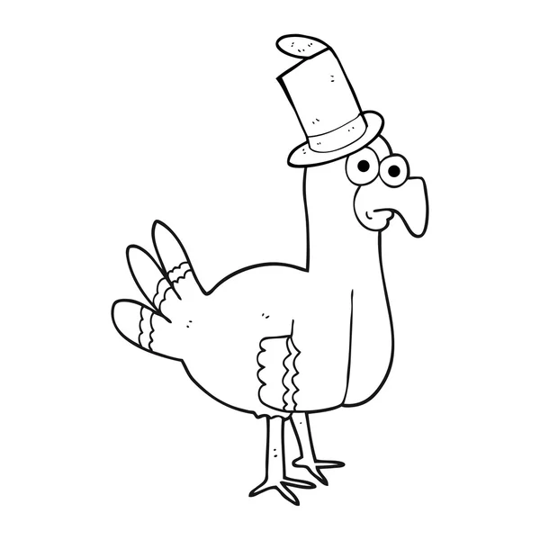 Zwart-wit cartoon vogel dragen top hat — Stockvector