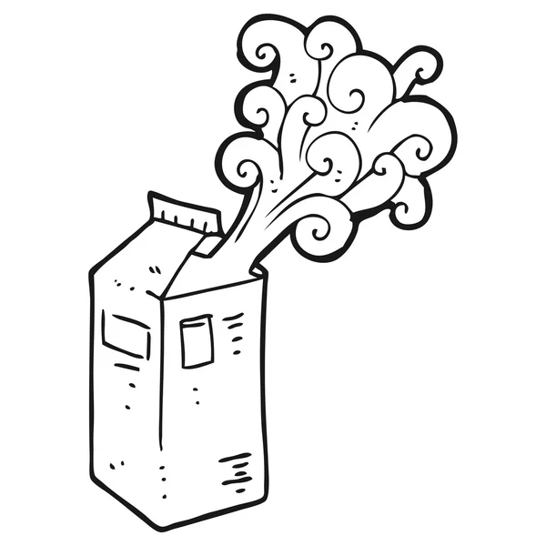 Zwart-wit cartoon melkpak exploderende — Stockvector