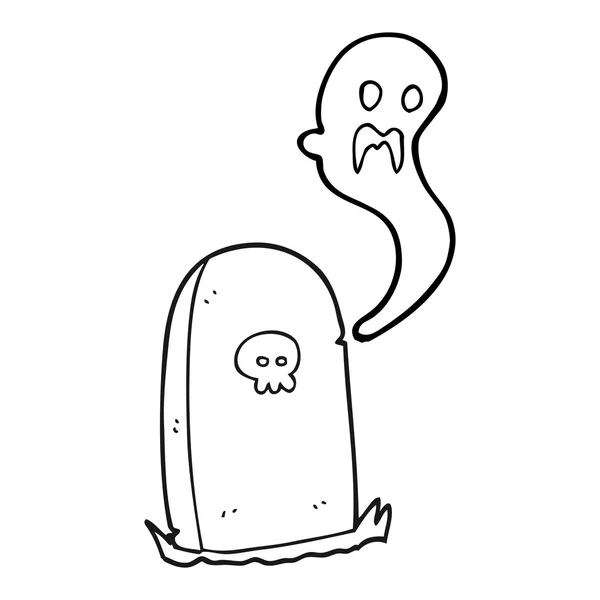 Fantasma cartoon preto e branco subindo da sepultura — Vetor de Stock