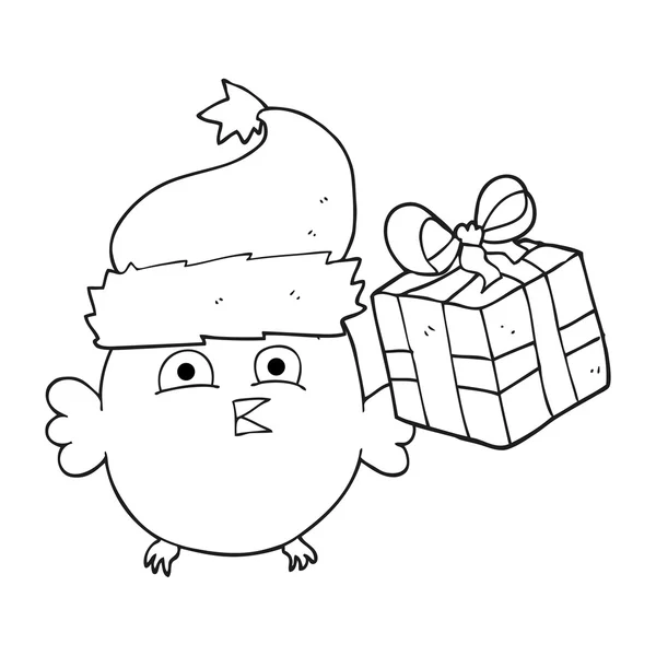 Svartvita tecknade jul Uggla — Stock vektor