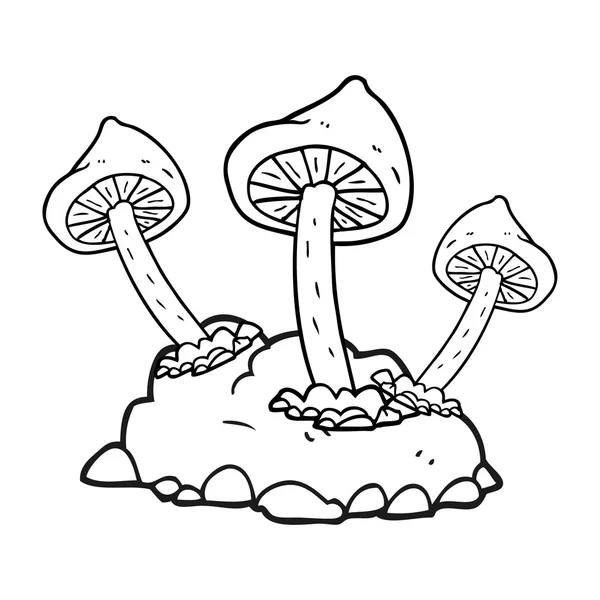 Black and white cartoon mushrooms growing — Stock Vector