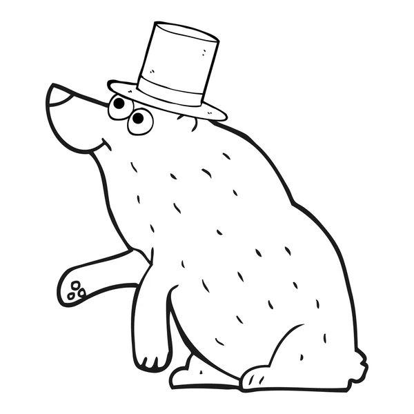 Чорно-білий мультяшний ведмідь у верхній капелюсі — стоковий вектор