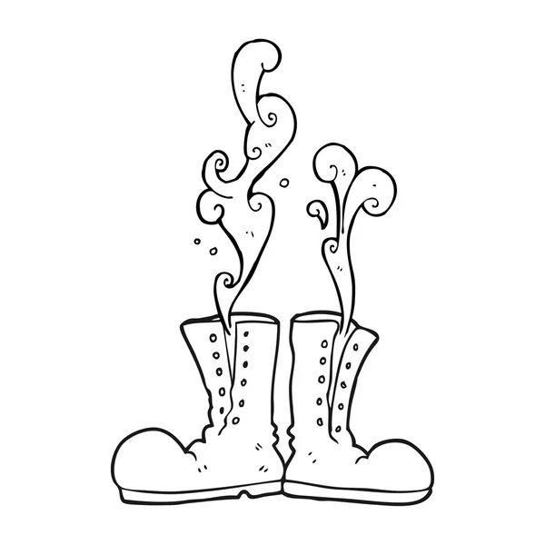 Negro y blanco de dibujos animados humeante ejército botas — Vector de stock