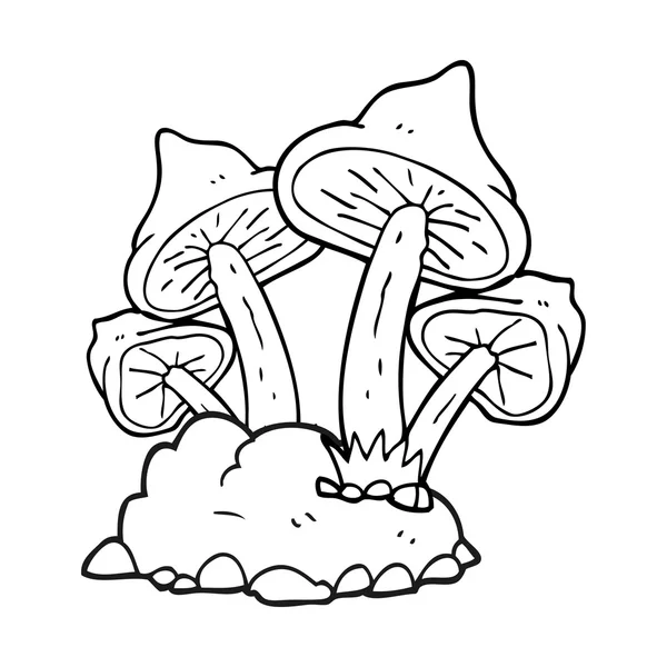 Champignons de dessin animé noir et blanc — Image vectorielle