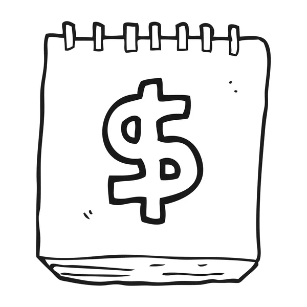 Bloc de notas de dibujos animados en blanco y negro con símbolo del dólar — Archivo Imágenes Vectoriales