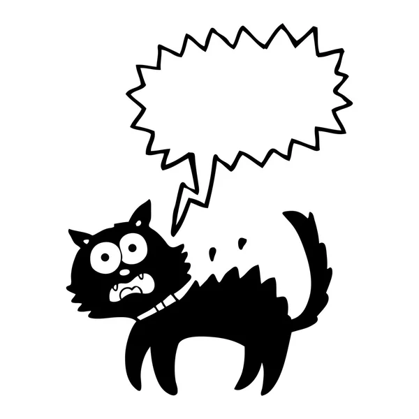 Voz burbuja dibujos animados asustado negro gato — Vector de stock