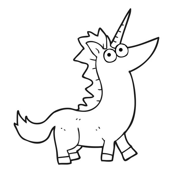 Black and white cartoon unicorn — Stock Vector