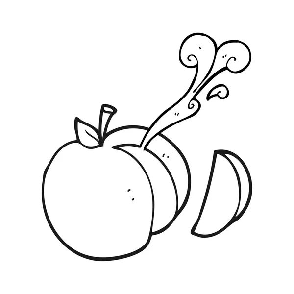 Svartvita tecknade skivad äpple — Stock vektor
