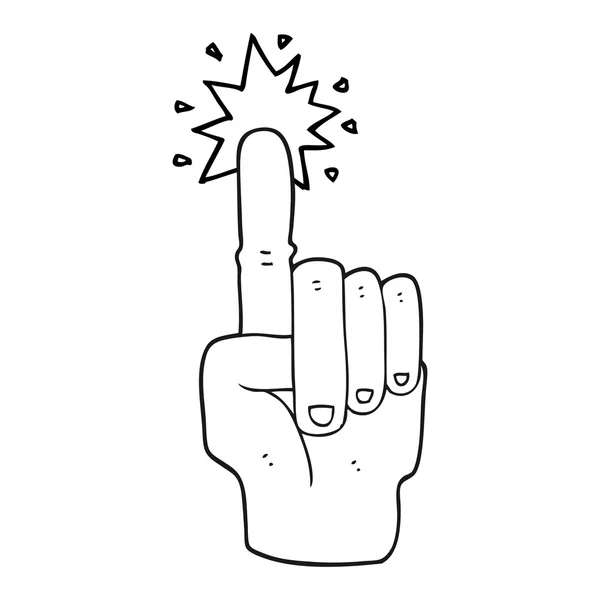 Mão apontando desenhos animados preto e branco — Vetor de Stock