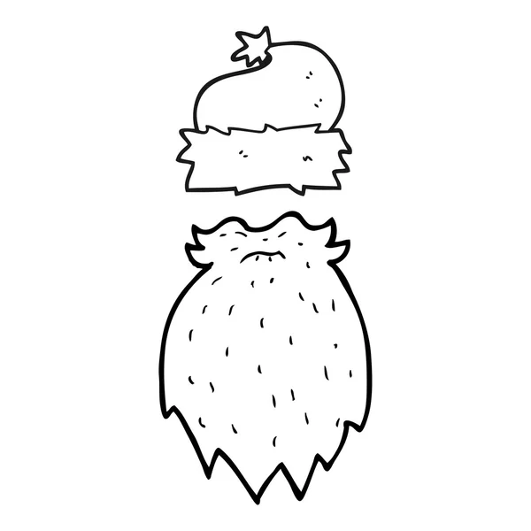 Zwart-wit cartoon kerstmuts en baard — Stockvector