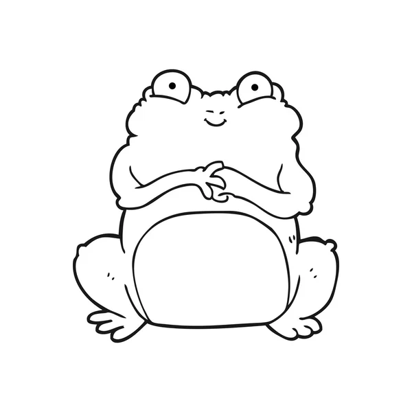 Black and white cartoon funny frog — Stock Vector