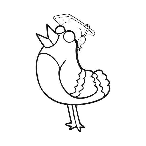 Zwart-wit cartoon vogel dragen afstuderen GLB — Stockvector
