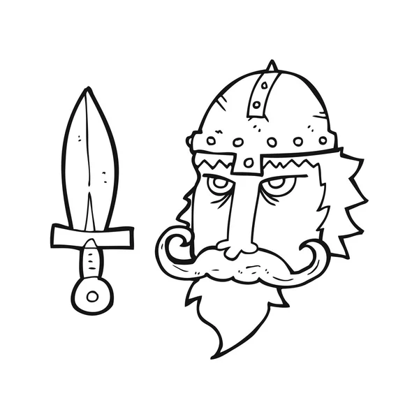 Preto e branco desenho animado viking guerreiro —  Vetores de Stock