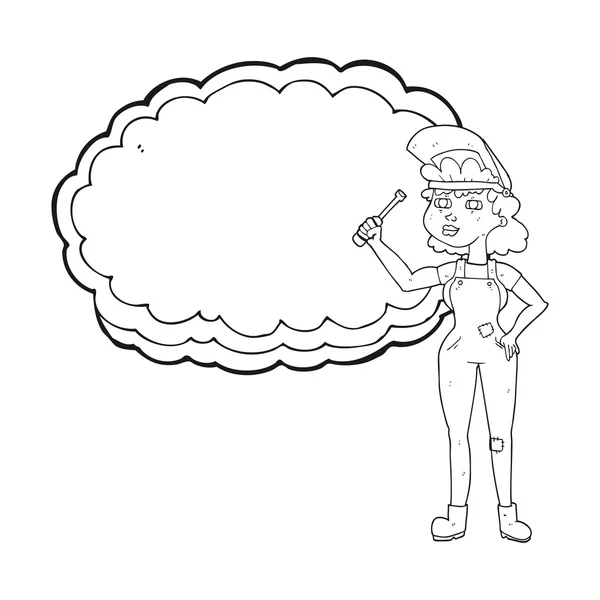 Schwarz-weißer Cartoon weibliche Mechanikerin — Stockvektor