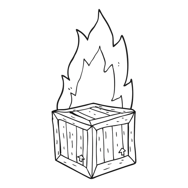 Black and white cartoon burning crate — Stock Vector