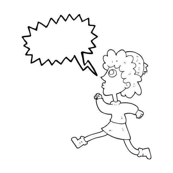 Toespraak bubble cartoon lopende vrouw — Stockvector