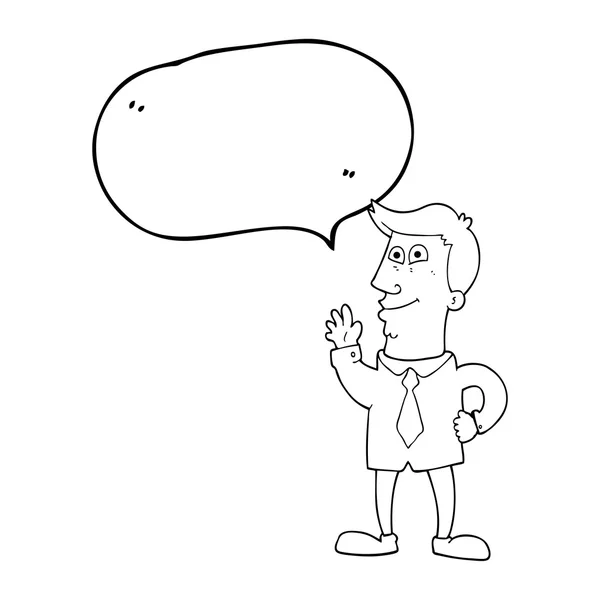 Speech bubble cartoon waving man — Stock Vector